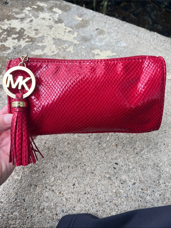 Michael Kors Handbags - Like new Limited Edition Michael Kors Red Snake-Embossed Tassel Cosmetic Bag